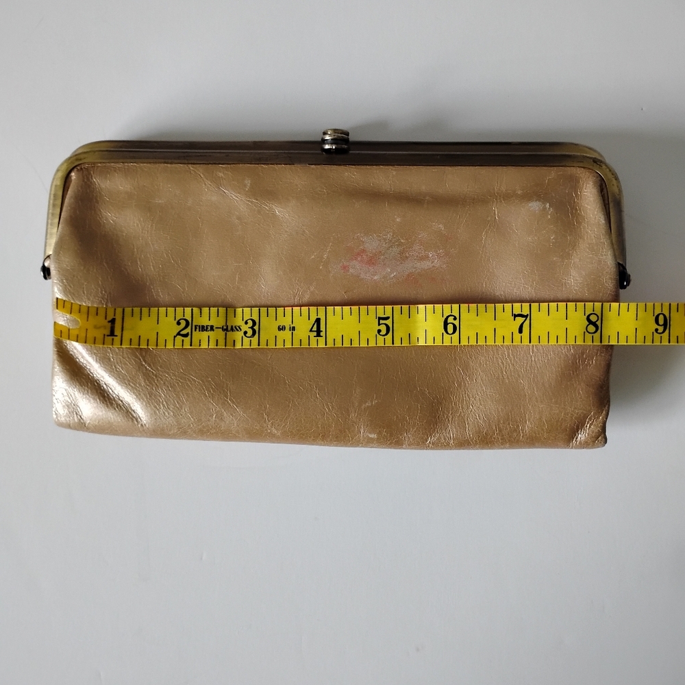 HOBO  Leather Lauren Wallet Kiss Lock Metallic Gold Folding  Classic Clutch - Picture 12 of 12